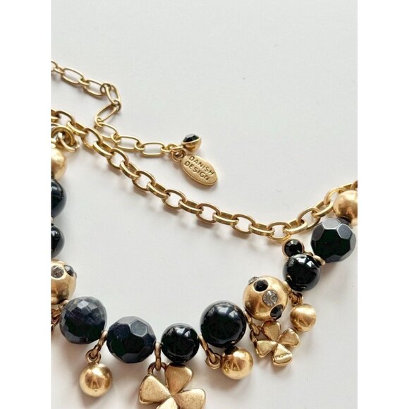 PILGRIM Gold 4 Leaf Clover Black Beaded Rhinestone Crystal Charm Chain Necklace - Picture 5 of 7